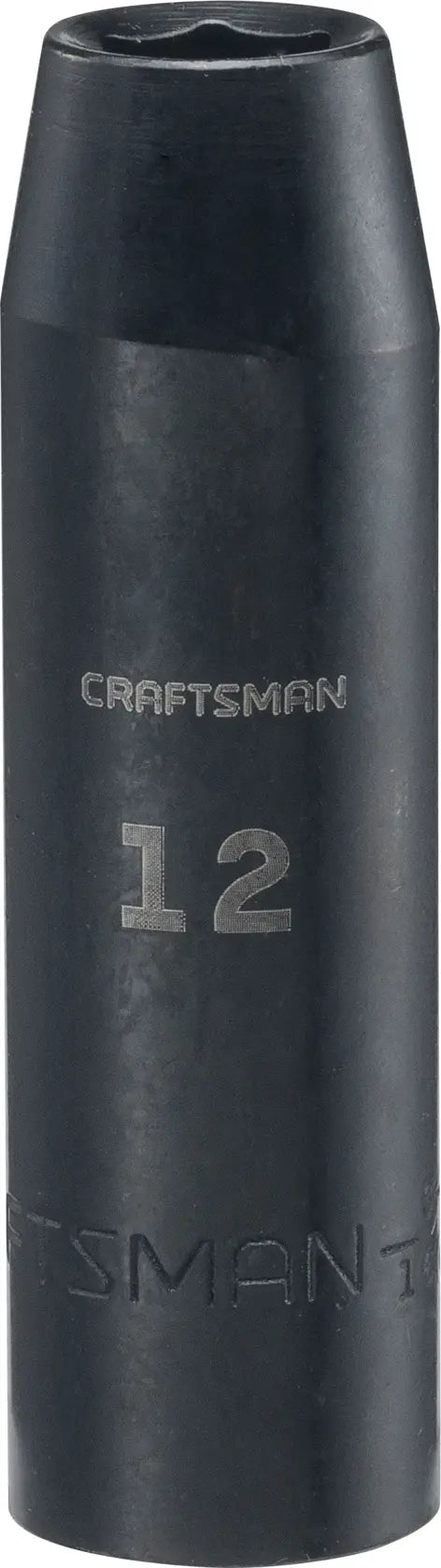 Craftsman deep impact socket, 12mm, black finish, product photography, upright view, CMMT16073.
