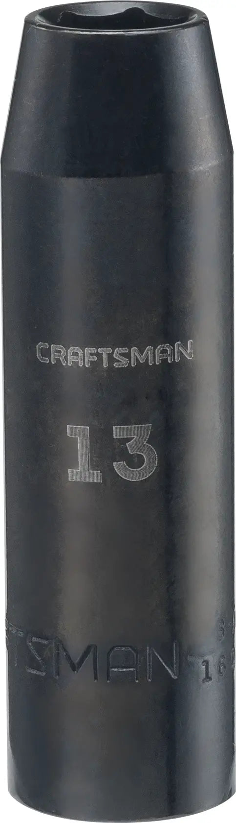 Craftsman CMMT16074 black 13mm deep impact socket, front angle, white background.