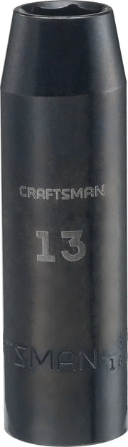 Craftsman CMMT16074 black 13mm deep impact socket, front angle, white background.