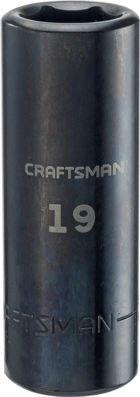 Photo of Craftsman CMMT16080 deep socket, black metal, 19 mm size, front angle on white background.
