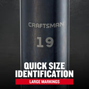 Photo of Craftsman socket with large engraved size marking 19, SKU CMMT16080, close-up graphics.