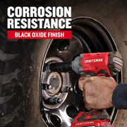 Photo of Craftsman tool in use on lug nuts, highlighting black oxide finish, SKU CMMT16086.