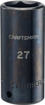 Photo of Craftsman 27mm deep socket, SKU CMMT16087, black metal, upright view on white background.