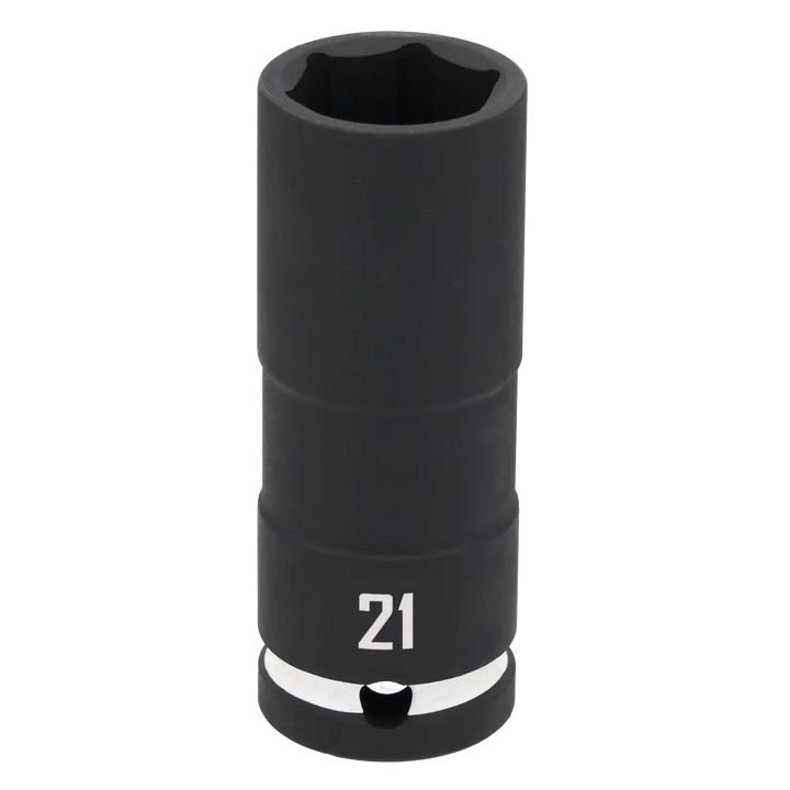 A black CRAFTSMAN deep socket tool with the number 21 printed on it. The socket is cylindrical and designed for use with a ratchet or wrench.