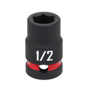 A close-up image of a black CRAFTSMAN socket tool, labeled with '1/2' in white text and featuring a red ring near the base.