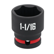 A black Craftsman socket with a red ring and '1-1/16' marking on the side, used for turning nuts or bolts of a specific size.