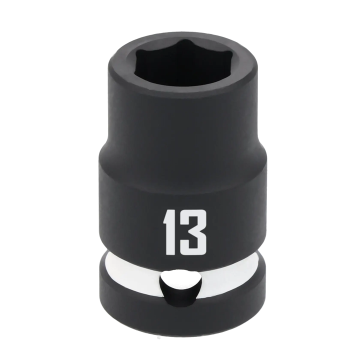 A close-up image of a black Craftsman socket with the number 13 printed in white on its side, used for tightening or loosening bolts.
