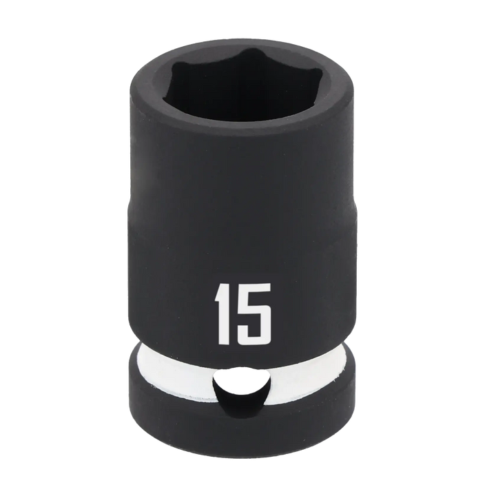 A close-up image of a black Craftsman socket with the number 15 printed on the side, designed for use with ratchets or socket wrenches.
