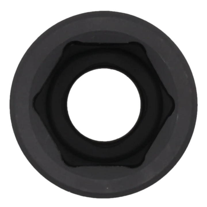 Close-up image of a black hexagonal socket, viewed from the front with an open circular center.