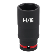 A close-up image of a black CRAFTSMAN deep socket with the size marking '1-1/16' in white text. The socket features a red ring near the bottom and is designed for use with a ratchet or other driving tool.