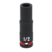 A black Craftsman deep socket tool with a 1/2-inch size marking in white lettering and a red ring near the base.