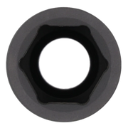 Close-up view of a black socket tool, showing the hexagonal opening from above.