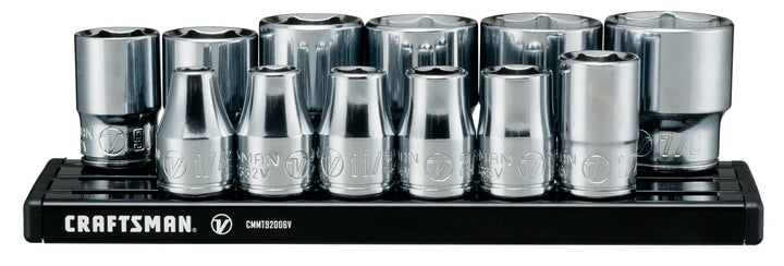 Front angle photo of Craftsman socket set on tray, chrome finish, SKU CMMT17330V.