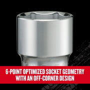 Craftsman socket with chrome finish, 6-point geometry, front angle, CMMT17330V.