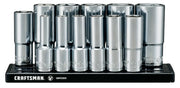 Front view photo of Craftsman chrome socket set on black tray, SKU CMMT17360V.