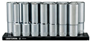 Front angle photo of Craftsman chrome socket set on black tray, SKU CMMT17395V.