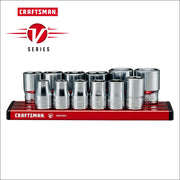 Craftsman chrome socket set on red tray, front angle, graphics SKU CMMT17530V.