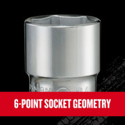 Photo of CRAFTSMAN chrome socket with 6-point design, product SKU CMMT17580V, front angle.