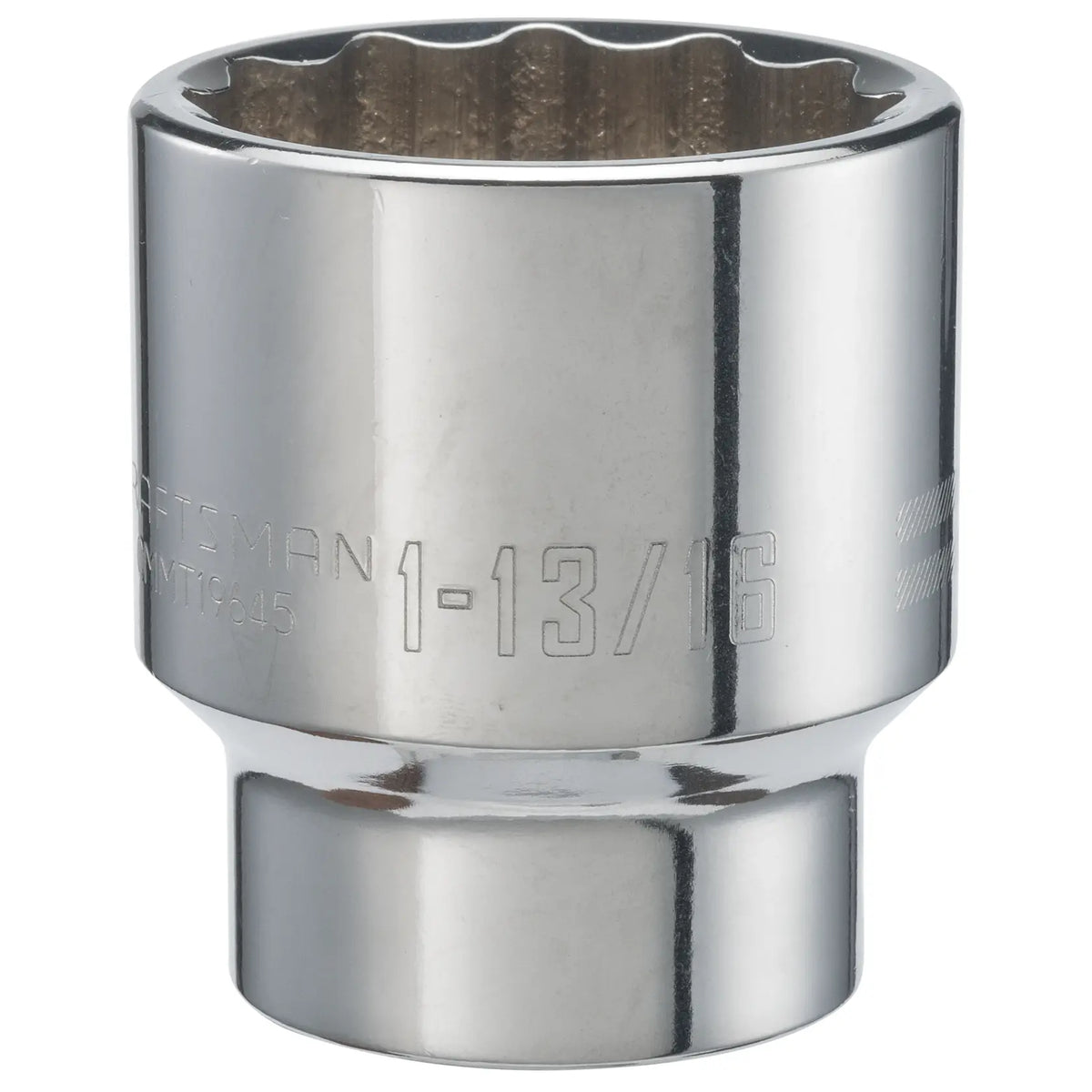 Photo of Craftsman chrome socket 1-13/16 inch, engraved with CMMT19645, front angle on white background.