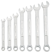 Craftsman CMMT21086 set of seven combination wrenches, 6-13mm, silver, arranged upright on white background.