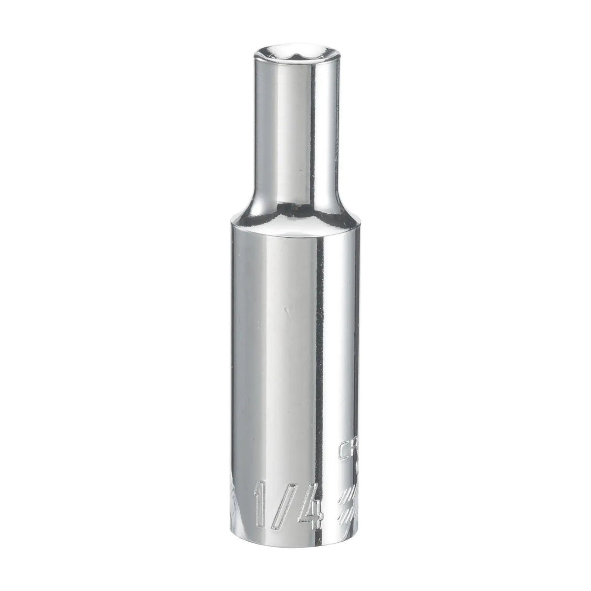 Craftsman chrome 1/4 inch deep socket, SKU CMMT23144, product photography on white background, front angle.
