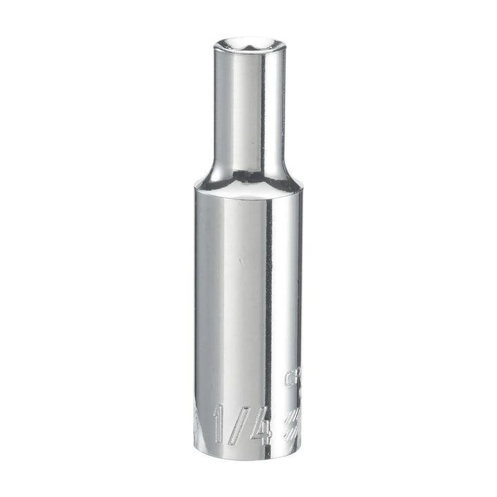 Craftsman chrome 1/4 inch deep socket, SKU CMMT23144, product photography on white background, front angle.