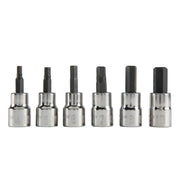 Photo of CRAFTSMAN hex bit socket set, chrome finish, SKUCMMT34448, six pieces upright on white background.