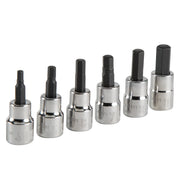 Craftsman CMMT34448 hex bit socket set, six pieces, chrome and black finish, product angle on white background.