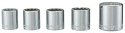 Photo of CRAFTSMAN CMMT34572 chrome socket set, five pieces, front angle on white background.