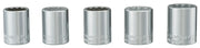 Photo of five CRAFTSMAN chrome socket wrenches in a row, SKU CMMT34574, product on white background.