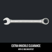 Photo of Craftsman CMMT38960 combination wrench, chrome finish, 7/8 inch, with open and box end, side angle.
