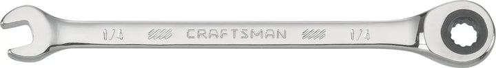 Craftsman CMMT39230 chrome ratcheting combination wrench front view on white background.
