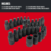 Photo of Craftsman 29-piece impact bit socket set, model CMMT42031, showing various hex and Torx sockets on white background.