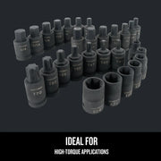 Photo of Craftsman graphic socket set CMMT42031 with assorted sizes, front angle view on white background.