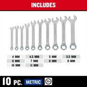 Photo of Craftsman 10-piece metric combination wrench set CMMT42339 with sizes 4mm to 11mm, front view.