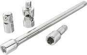 Photo of CRAFTSMAN CMMT42352 chrome socket accessory set, including extension bar and adapters, on white background.