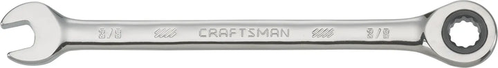 Craftsman CMMT42561 ratcheting combination wrench, silver, front angle, 3/8 inch size.