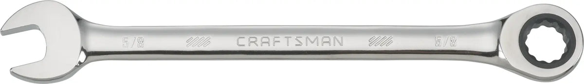 Photo of Craftsman ratcheting combination wrench 5/8 inch, chrome finish, SKU CMMT42565, side view.