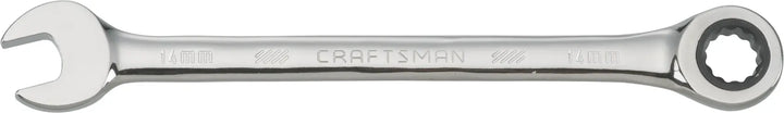 Photo of Craftsman CMMT42572 ratcheting combination wrench, 14mm, chrome finish, side view on white background.