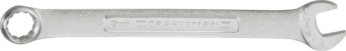 Photo of Craftsman CMMT42913 silver combination wrench, 8mm, shown flat on a white background.