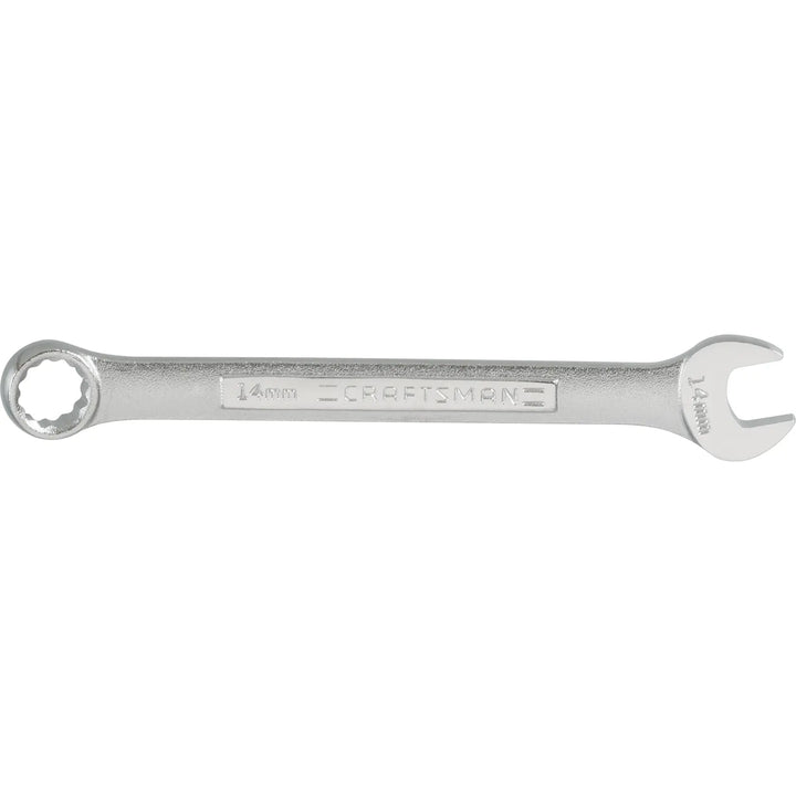 Photo of CRAFTSMAN 14mm combination wrench CMMT42918, silver finish, top view on white background.