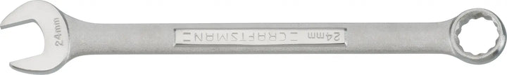 Photo of Craftsman combination wrench 24mm, SKU CMMT42923, silver finish, side angle on white background.