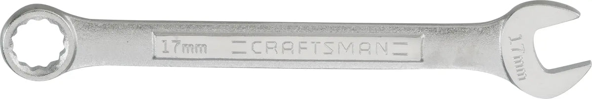 Photo of CRAFTSMAN CMMT42929 17mm combination wrench, silver, flat lay on white background.