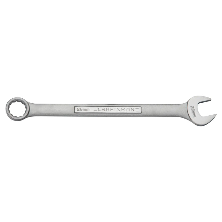Photo of Craftsman 26mm combination wrench CMMT42932, silver metal, front angle, white background.