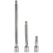 CRAFTSMAN CMMT43283 chrome socket extension bar set, three sizes, front angle on white background.