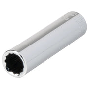 Craftsman chrome long socket, twelve-point design, side angle, CMMT43311.