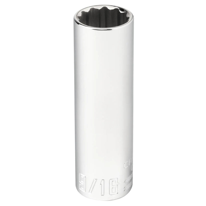 Craftsman chrome deep socket 9/16 inch, front angle, CMMT43313.