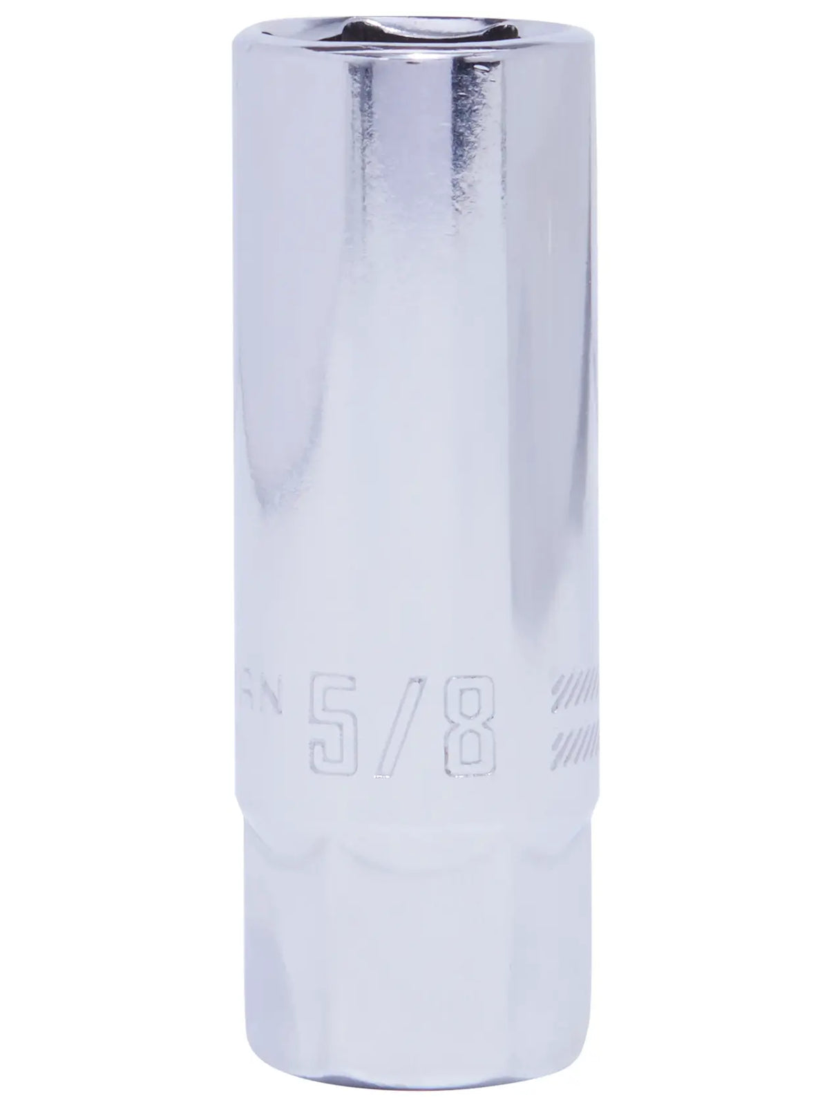 Photo of Craftsman CMMT43324 chrome spark plug socket, 5/8 inch size, front angle on white background.