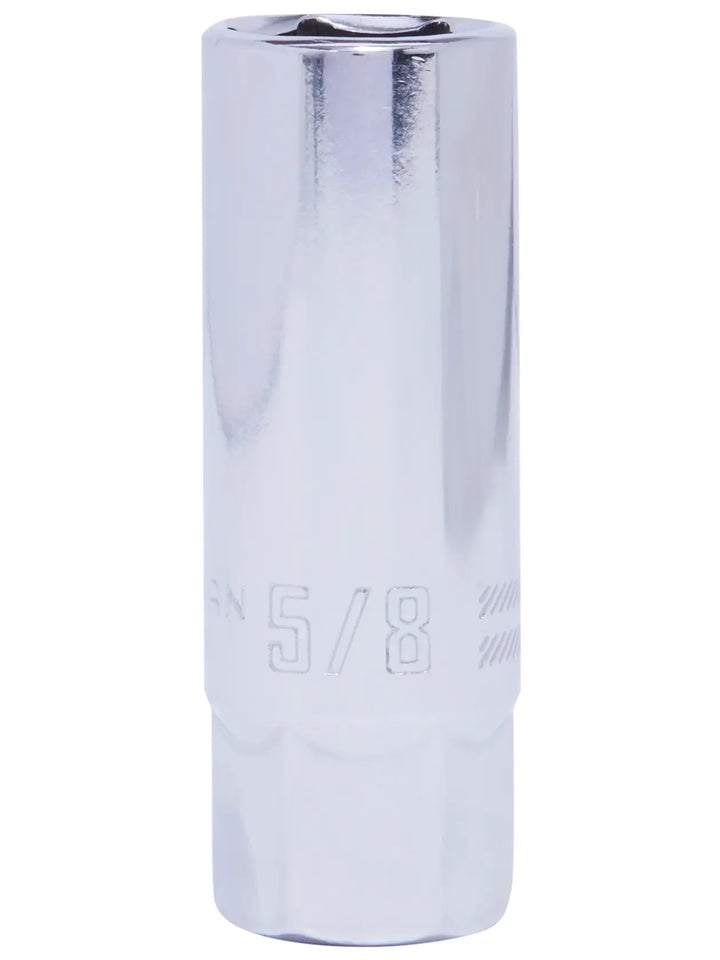 Photo of Craftsman CMMT43324 chrome spark plug socket, 5/8 inch size, front angle on white background.