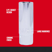 Craftsman socket CMMT43324 with chrome finish, 6-point design, and large size markings, front angle on white.